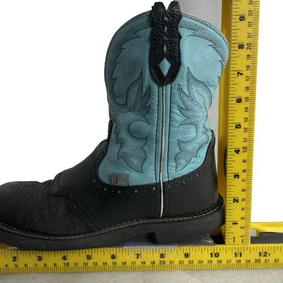Justin Gypsy Leather Turquoise Blue Western Cowgirl Shorty Roper Boots 8.5 B - Picture 10 of 12